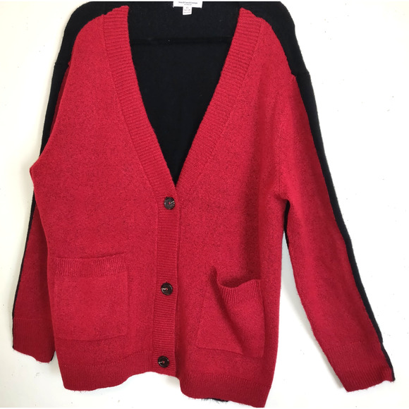 BeachLunchLounge Colorblock Cardigan Sweater Womens XL 16-18 Red Black Pockets - Picture 2 of 15